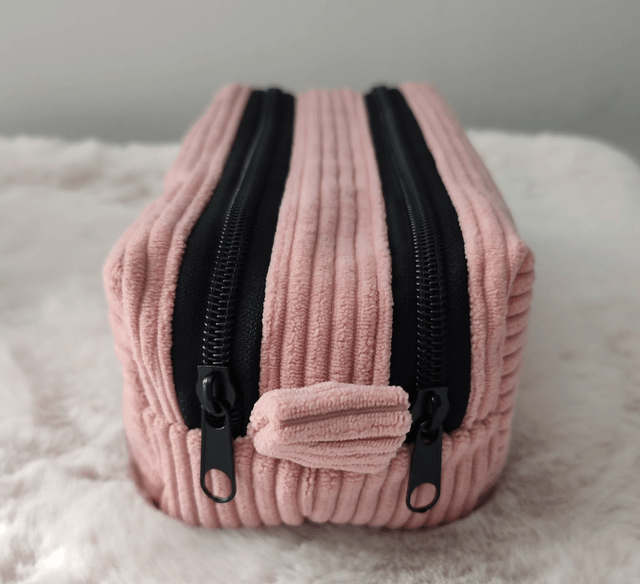 Trousse double compartiment personnalisable rose