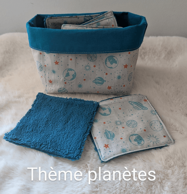 Panière et 8 lingettes lavables 