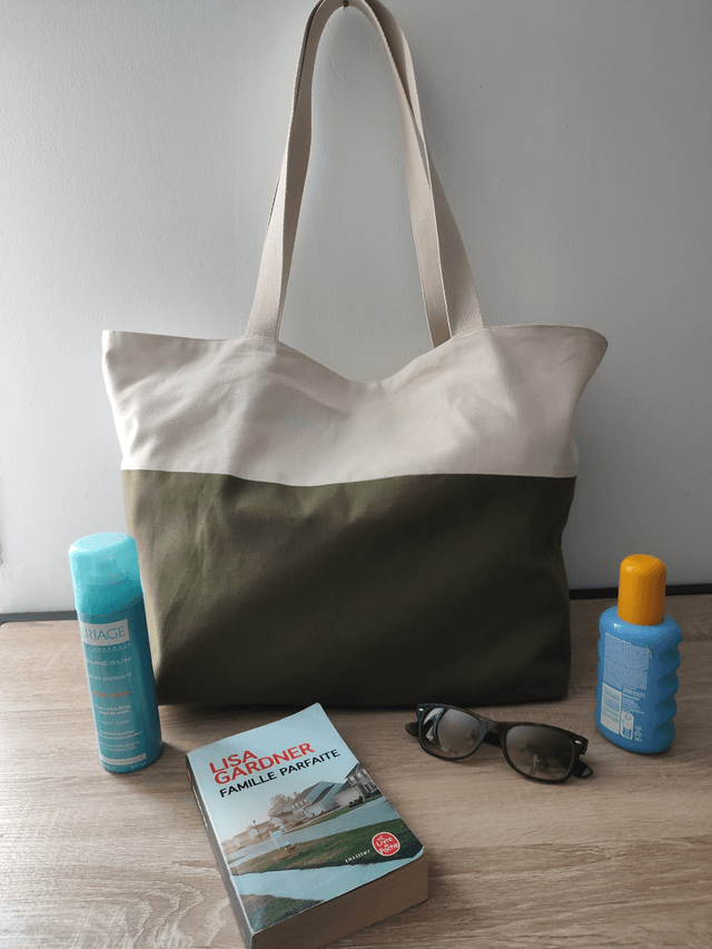 Sac de plage bi colore tissu demi natté 