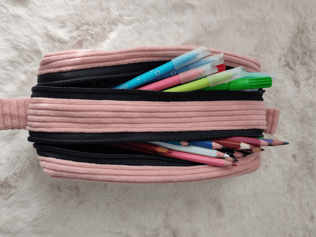 Trousse double compartiment personnalisable rose
