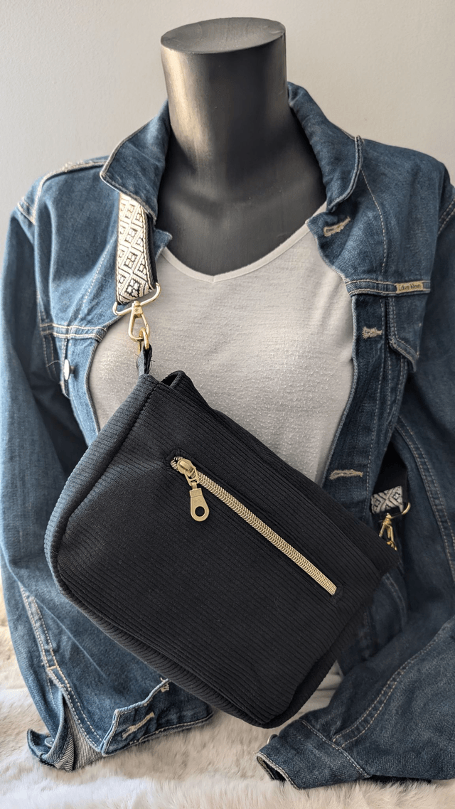 Sac pink pearl noir "minuit cotelé"