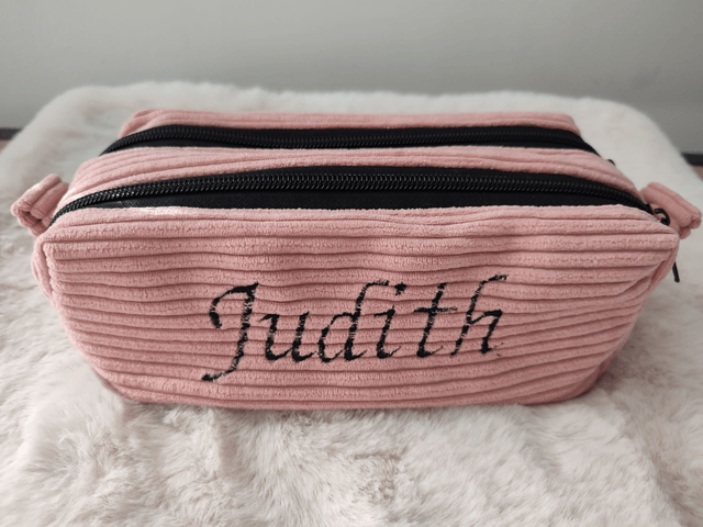 Trousse double compartiment personnalisable rose