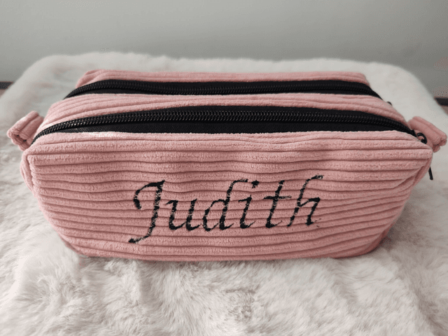 Trousse double compartiment personnalisable rose